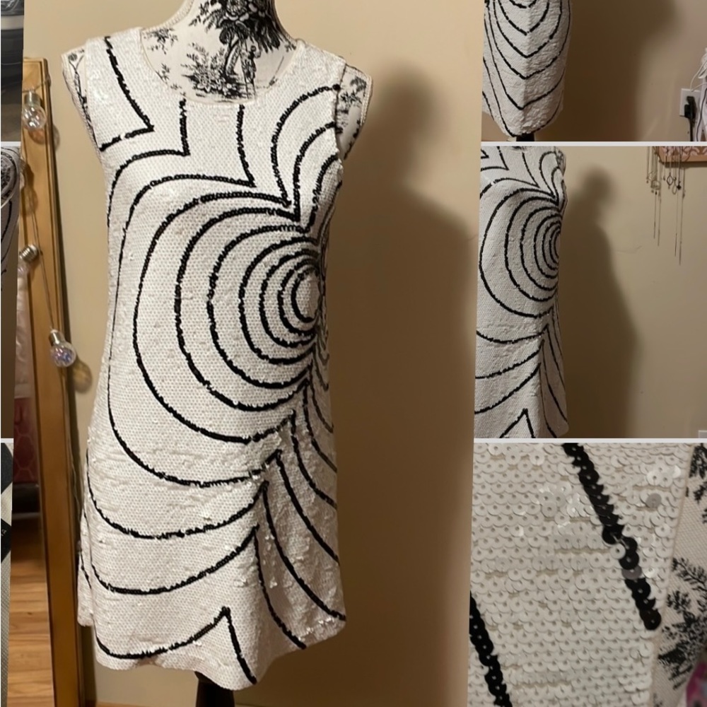 Rachel Zoe white and black sequin dress